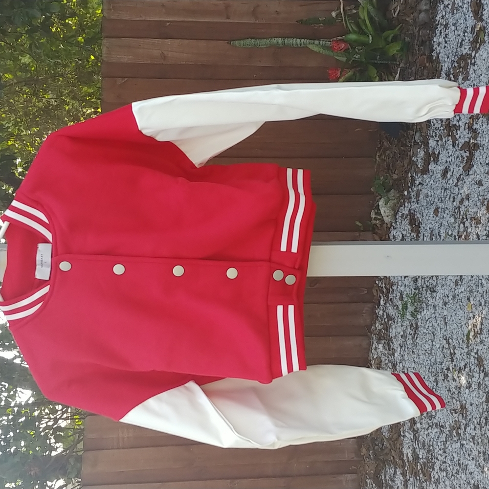 Varsity stripe red crop jacket